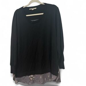 Loft Chic Black Long Sleeve Women's Top with Floral‎ Detail